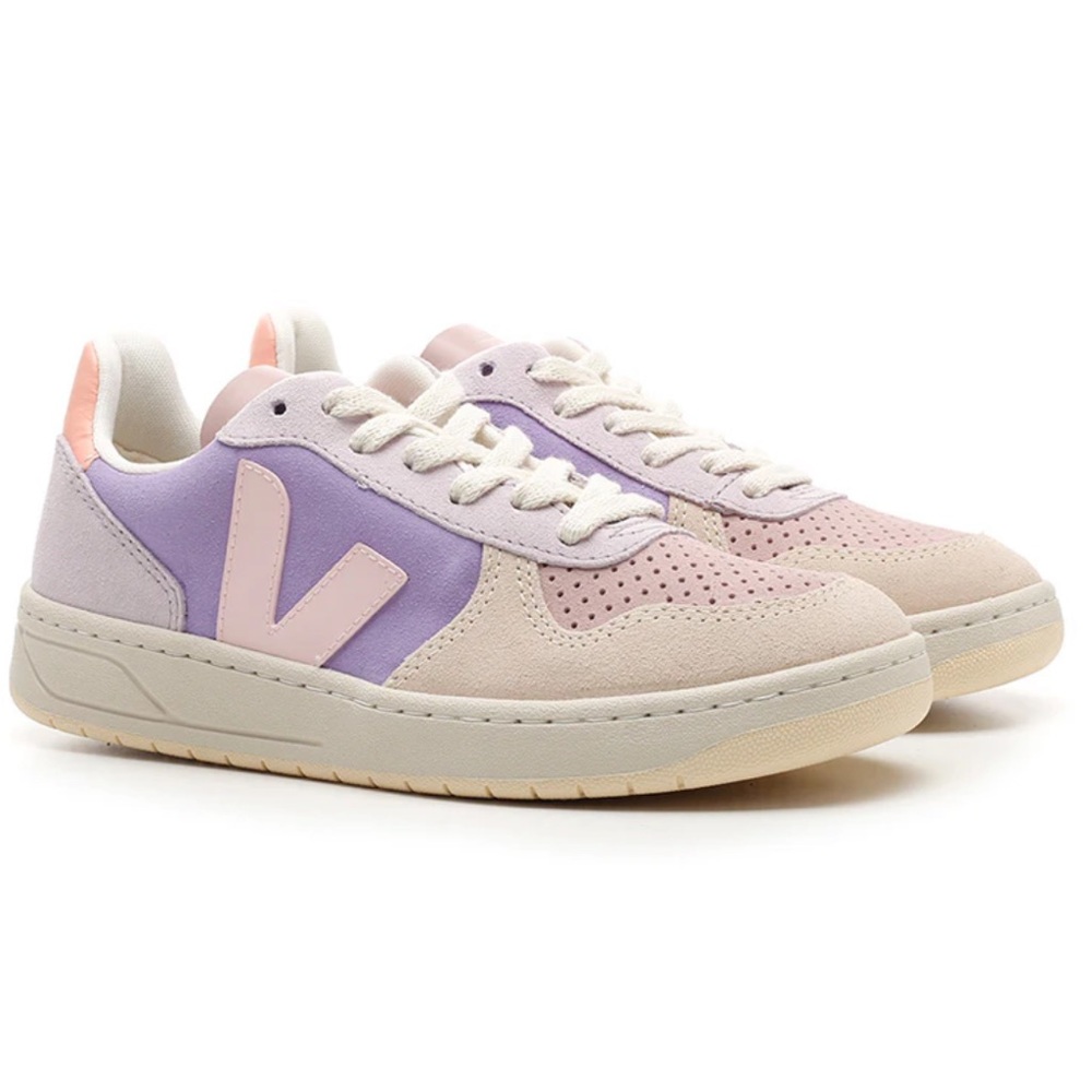 Veja v-10 leather sneakers purple and pink